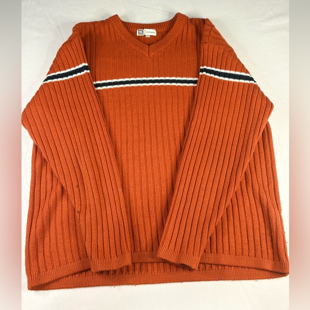 Vintage Motogear V-Neck Knit Pullover Sweatshirt | $24.99